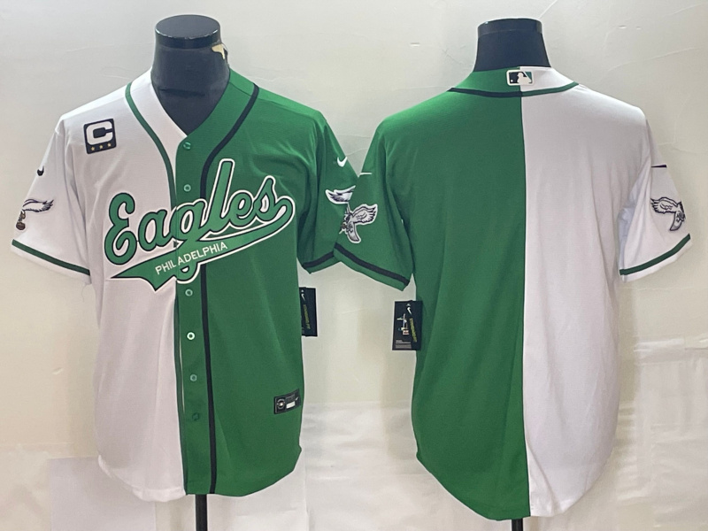 Men's Philadelphia Eagles Blank Green/White Split With 3-star C Patch Cool Base Stitched Baseball Jersey Men's Philadelphia Eagles Blank Green/White Split With 3-star C Patch Cool Base Stitched Baseball Jersey